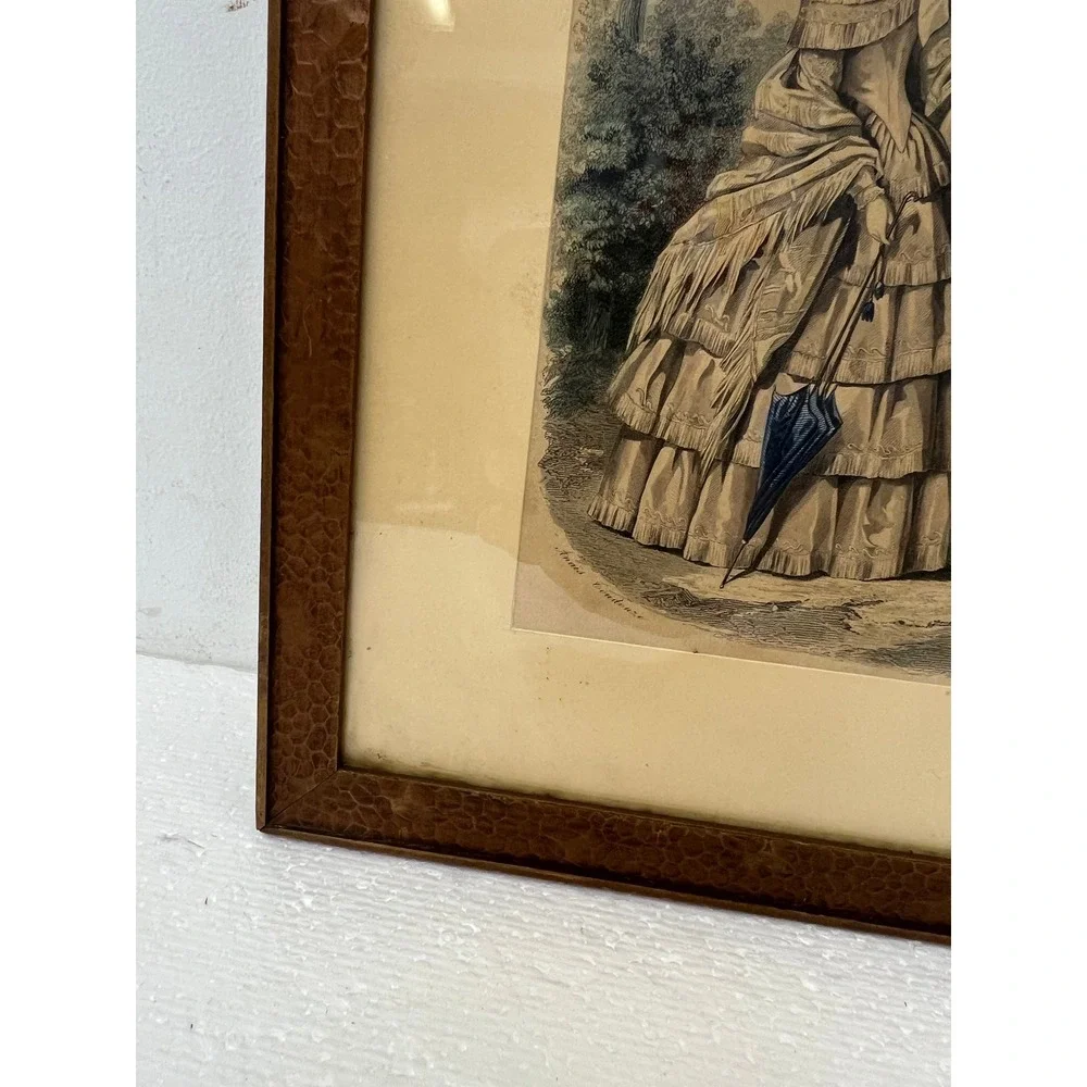 Vintage Wood Hammered Frame FITS 9x11 Victorian Fashion Plate Art Glass Decor